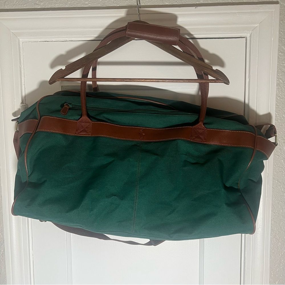 VTG 90s Polo Ralph Lauren Green Medium 21” Carry Bag Canvas Weekender Travel.